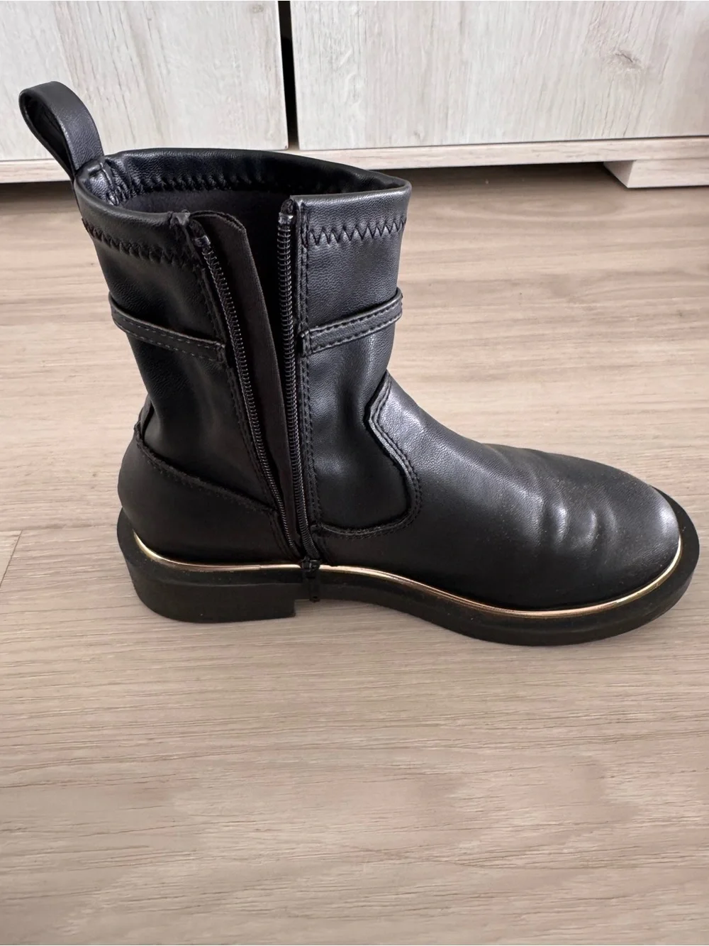 Zara Black Kids Ankle Boots with Gold Trim